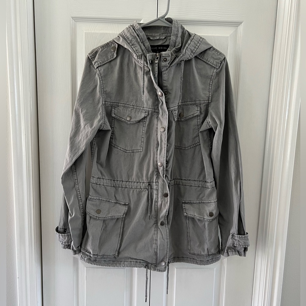 Blanc Noir Military Style Jacket Womens Size M Parka Zip Button Front